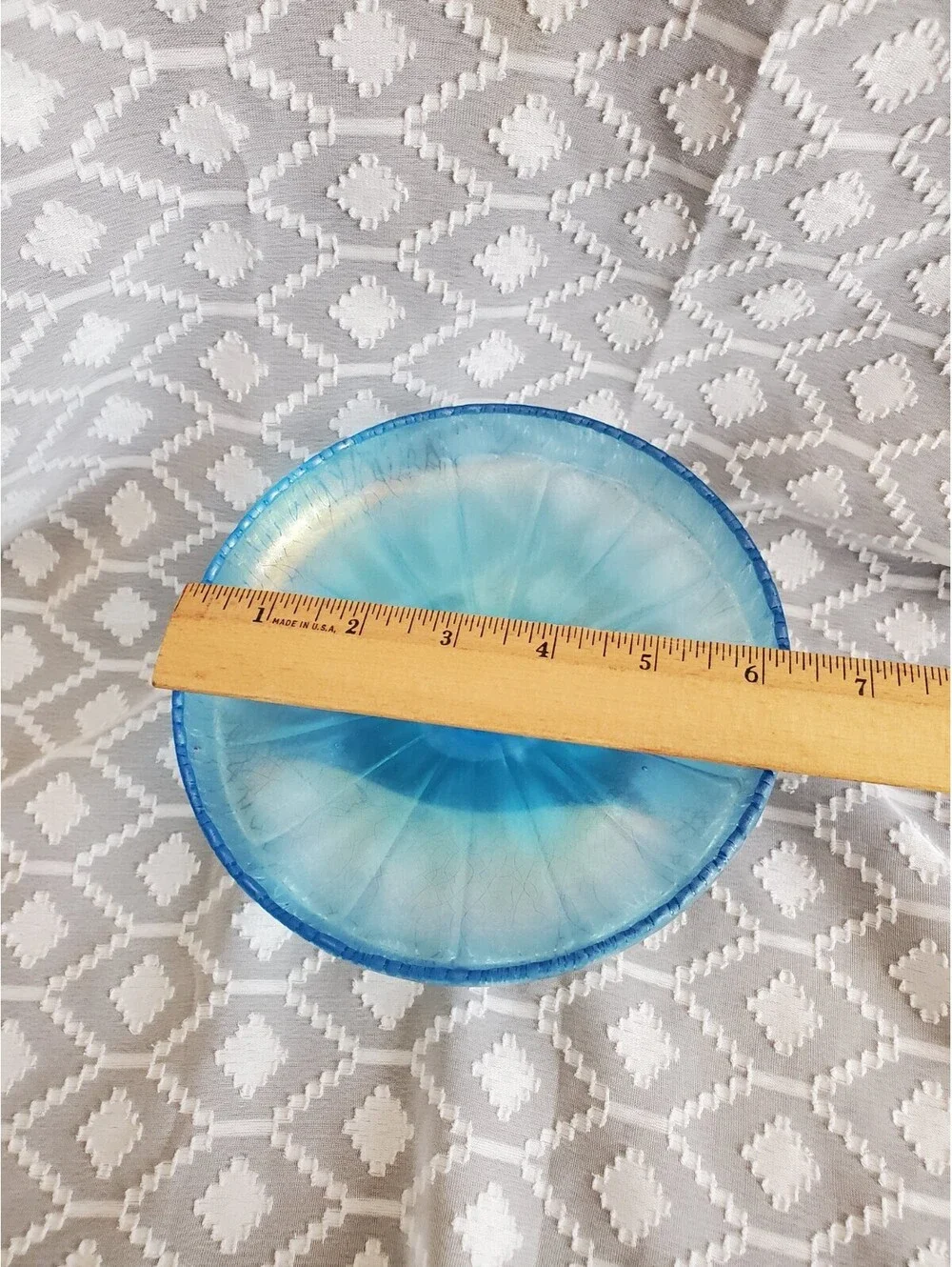 Vtg Fenton Celeste Blue Stretch Glass Compote